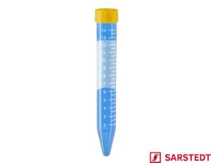 Rør 15 ml 120x17 mm, PS gult låg, steril